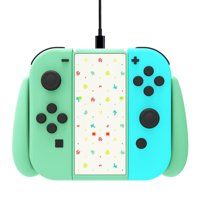 nintendo switch with green joy cons