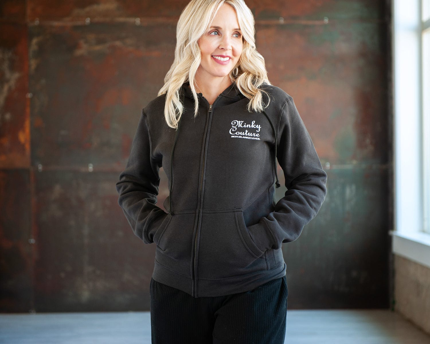 Minky Couture Zip Hoodie- Black