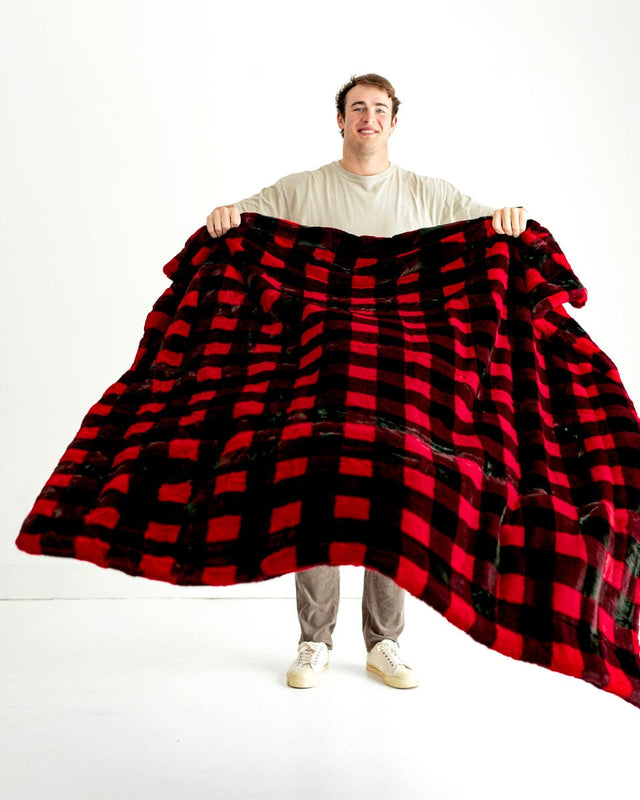 Bien Mal - Red and white Checkered Throw Blanket. Made in NY. Designed in LA