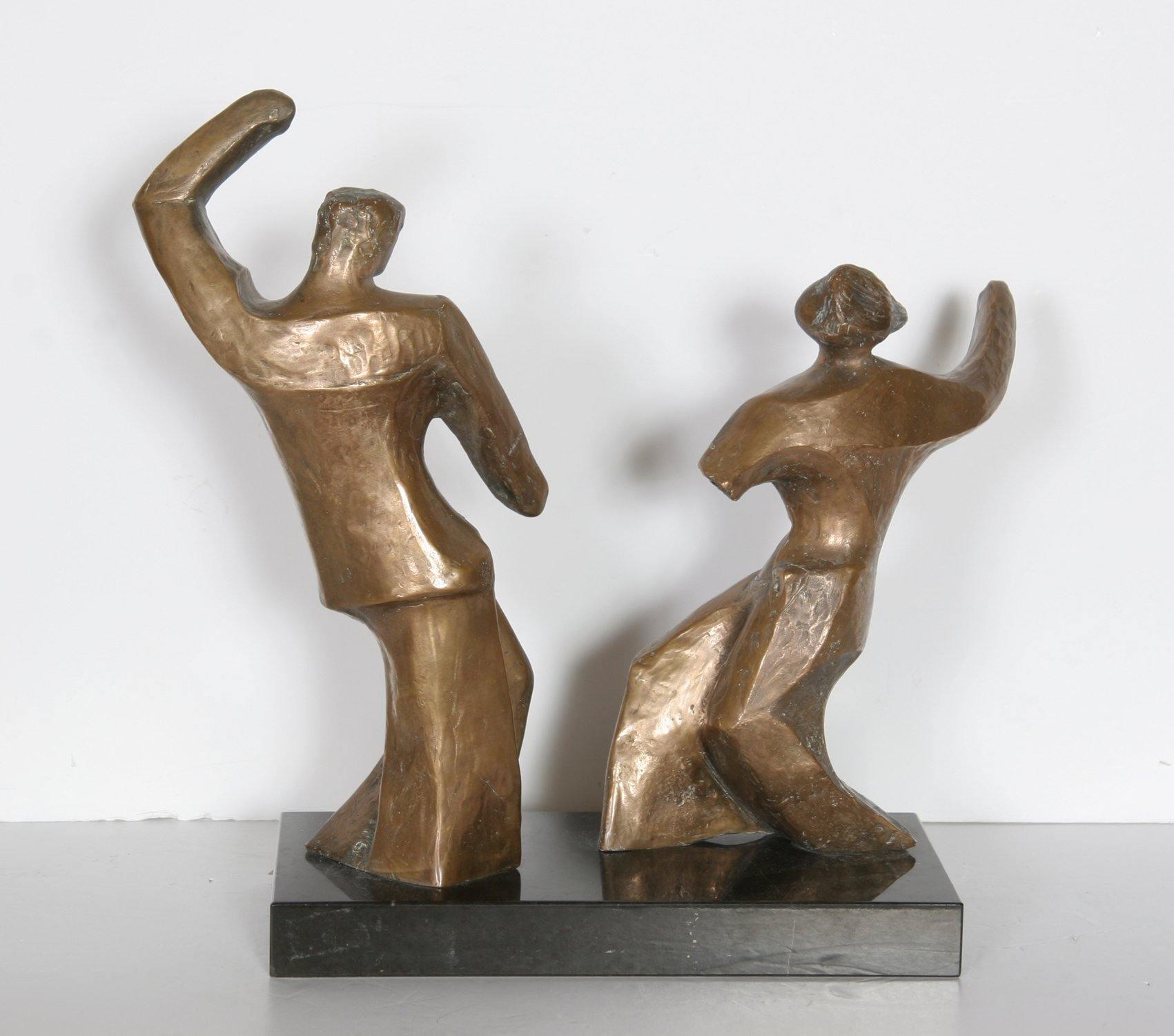 Brass Dancing Female Couple Statue