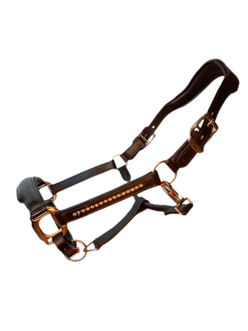 rebel equestrian leather halter rose gold havana brown 