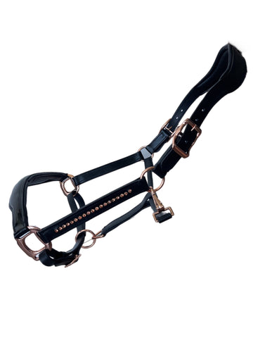 rebel equestrian leather halter rose gold halter