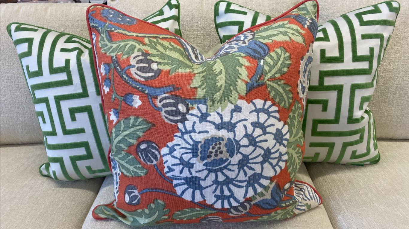 Red and green patterned custom pillows