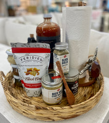 Woven lazy susan perfect for the kitchen to hold spices, condiments and paper towels.