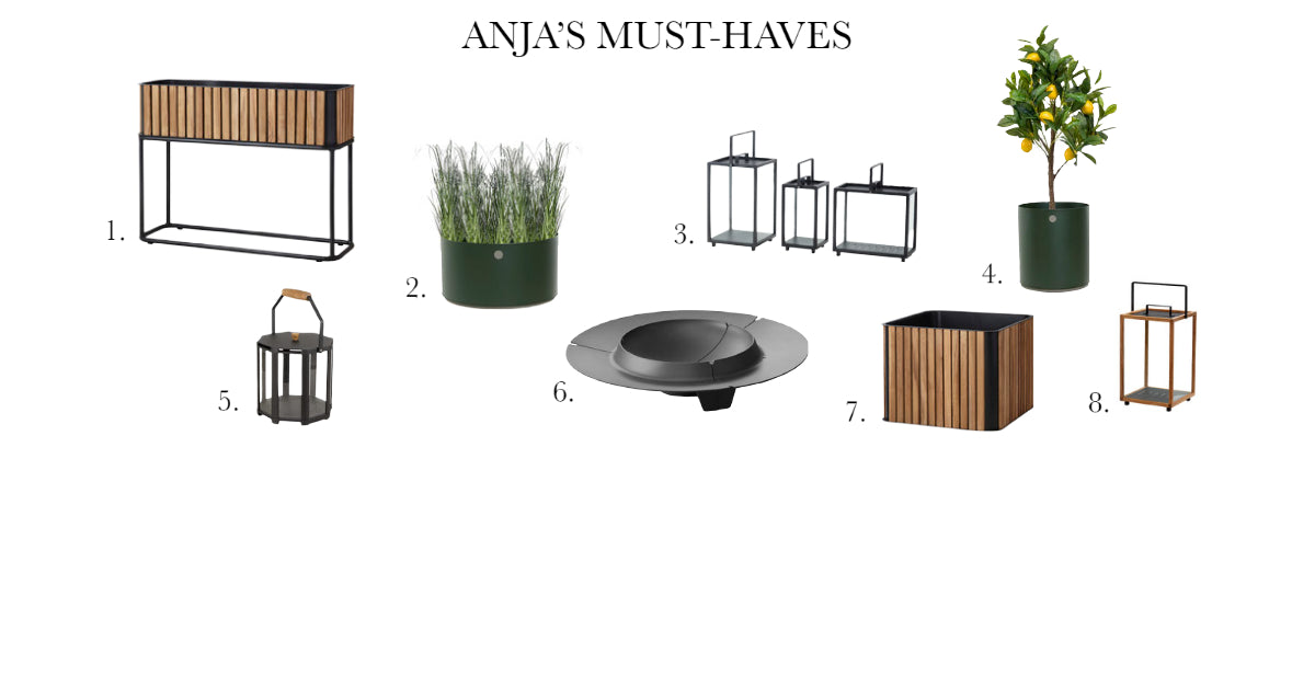 Cane-line must-haves for garden accessories: Combine planters, Grow planters, Ember fire pit, lighthouse lanterns, lightlux lantern