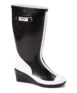 Women Wedge Rubber Rain Boots - Black 