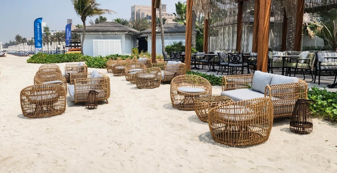 Design lounge furniture by the beach at French Riveria Beach