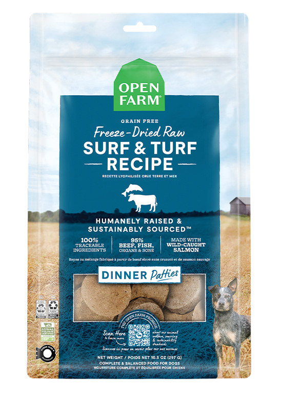 Galettes crues lyophilisées Surf & Turf pour chiens