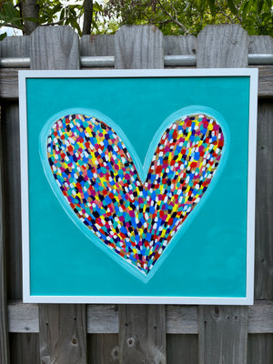 Happy Heart 24” x 24” Framed Original Painting - RosaflorArt LLC  - 24 By 24 Frame