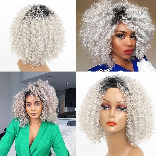 Afro Kinky Curly Blonde Mixed Brown Synthetic Wigs Zkanza 4ever
