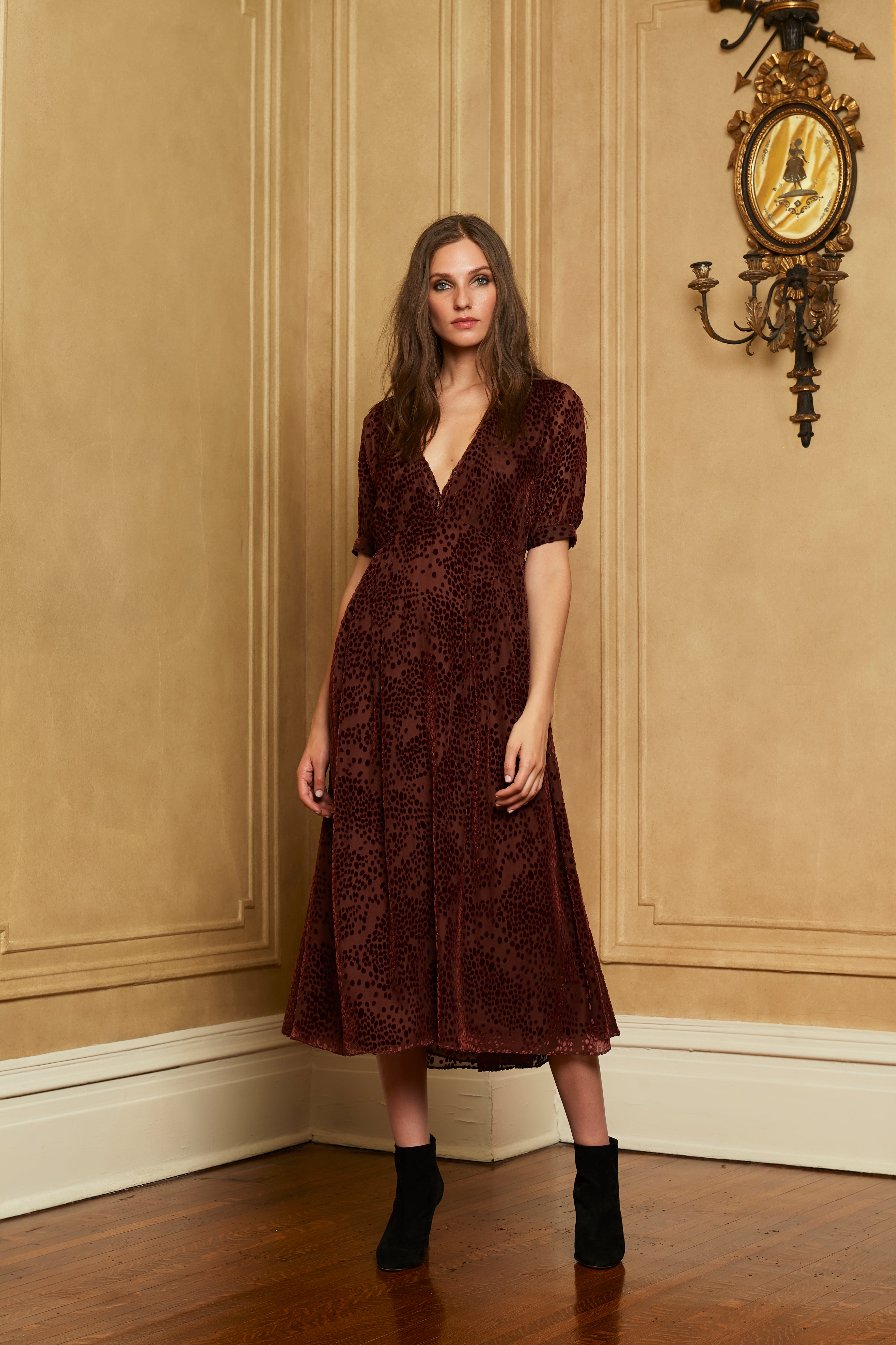 The Ivy Dress | Rust Velvet Burnout