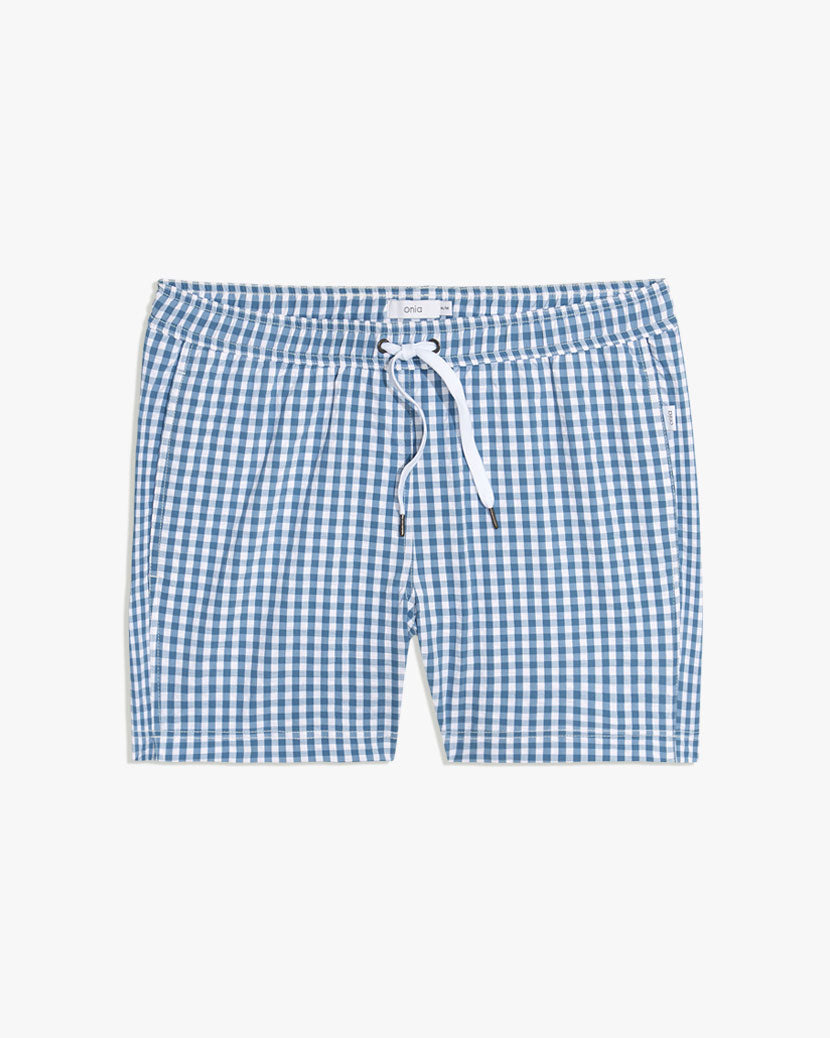 Charles 5 Gingham Swim Trunks - S Stone Blue