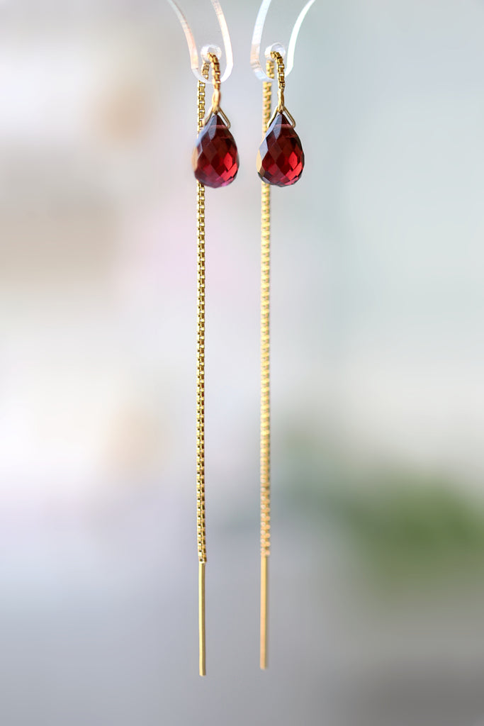 Garnet Drop Threader Earrings
