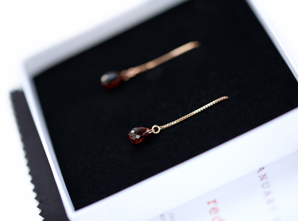 Garnet Drop Threader Earrings