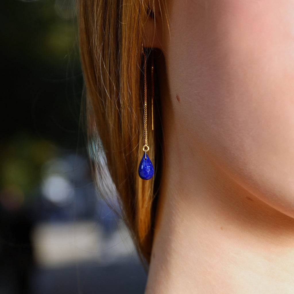 Lapis Lazuli Drop Threader Earrings