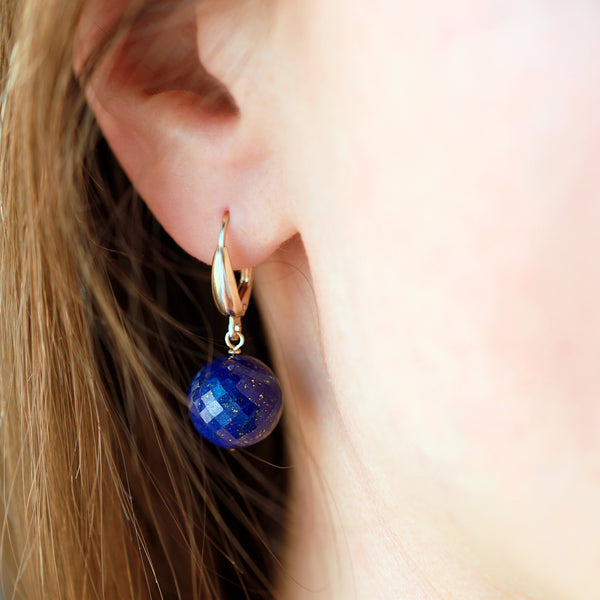 14k Granulated Classic Cabochon Lapis Lazuli Earrings : Museum of Jewelry