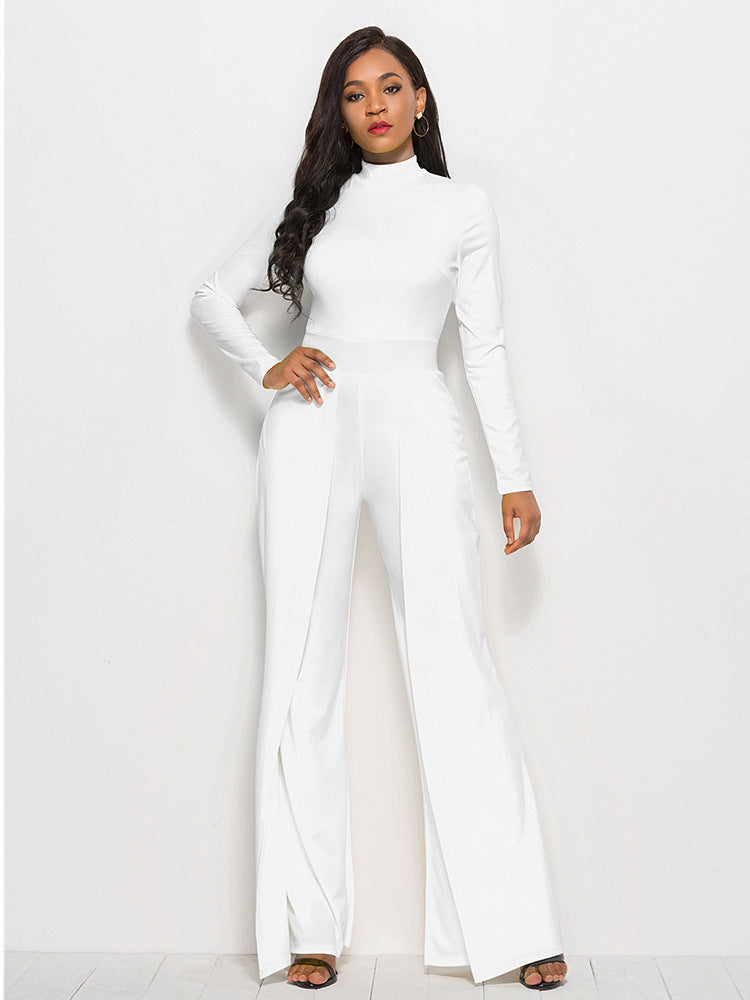 white mock neck jumpsuit