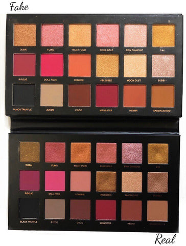 comparison in textures Huda Rose gold remastered real vs fake