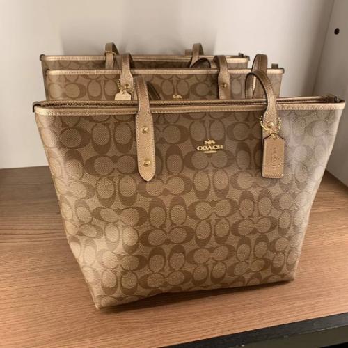 COACH signature coated canvas handbag in light brown with gold trimmin –  Mystic Beauty Online Beauty Store