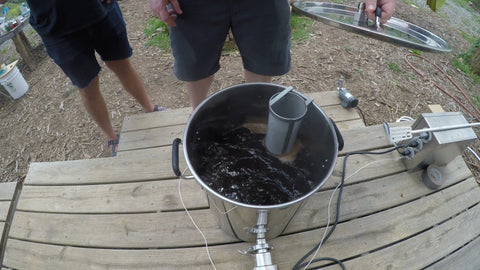 wort boiling in kettle with hop silo attached