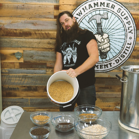 all of our grains weighed out and laid out on a table