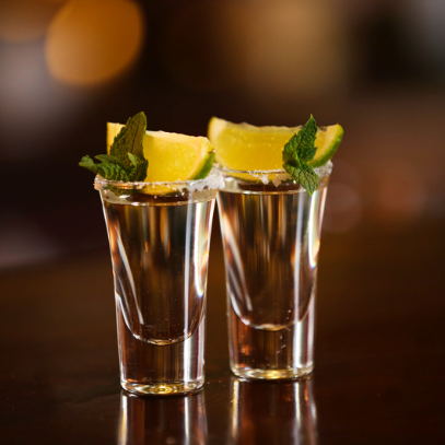shot glasses with lemon and peppermint