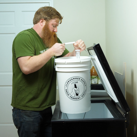 putting beer into fermentation chamber