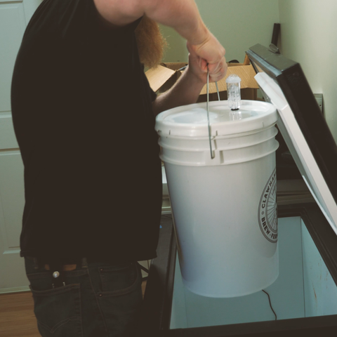 putting beer into fermentation chamber