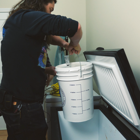 putting the finished beer into the fermenter