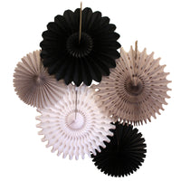 5-Piece Tissue Paper Fans, 13 & 18 Inches - Black White Gray