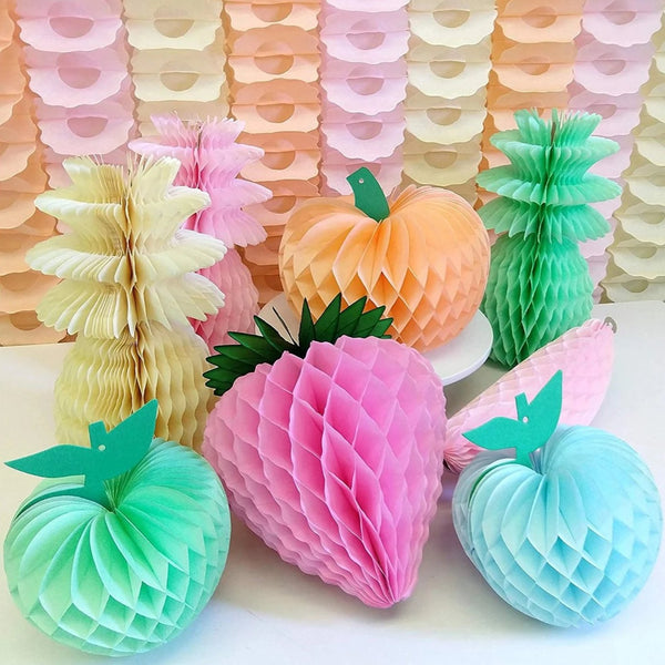 8-Piece Set of Pastel Tissue Paper Fruits Decorations - Made in