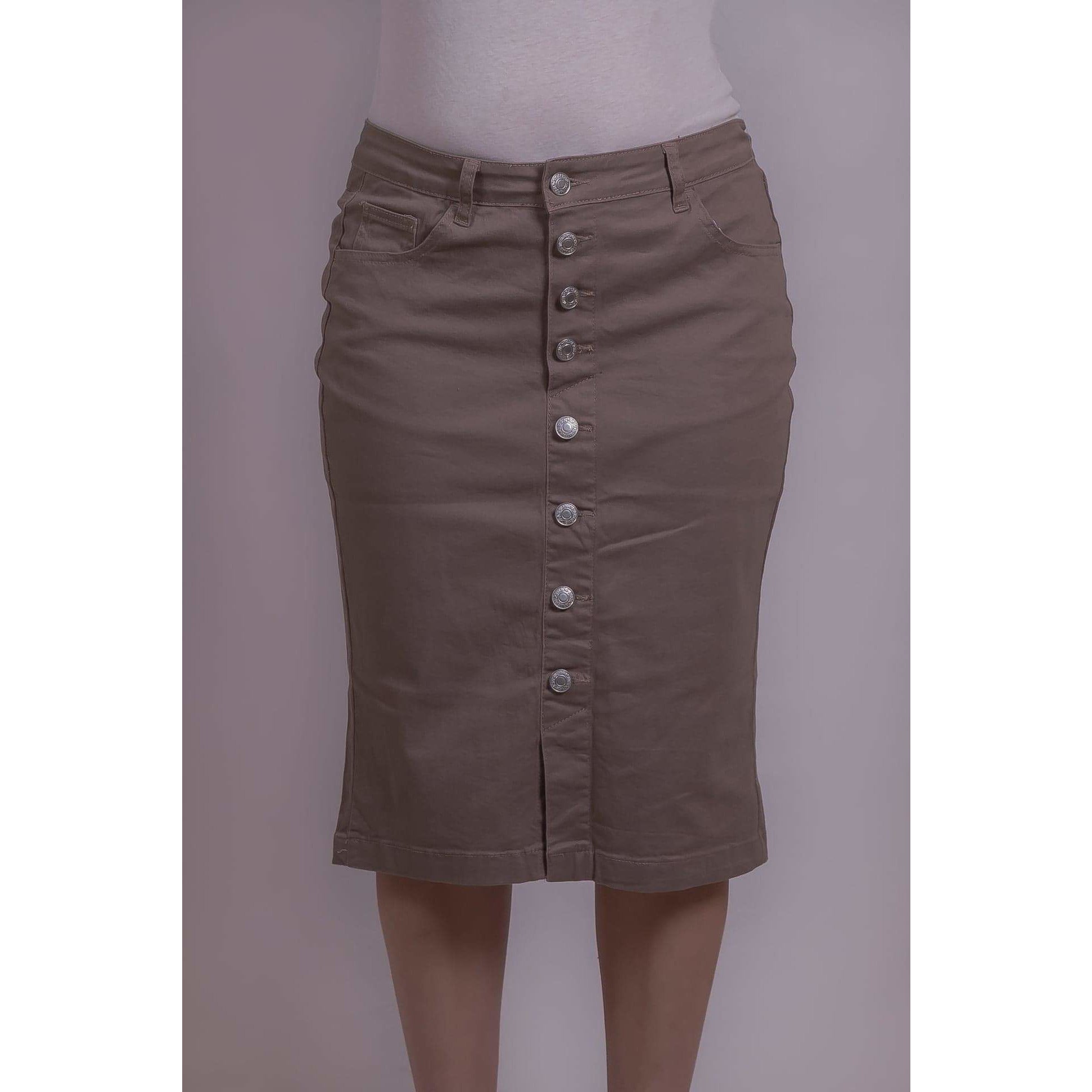 tan button down skirt