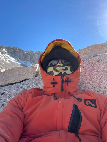Bundled up on top of mount whitney