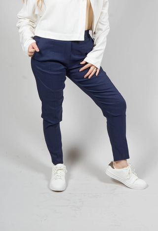 Pull on Trousers with Folded Waistband in Navy