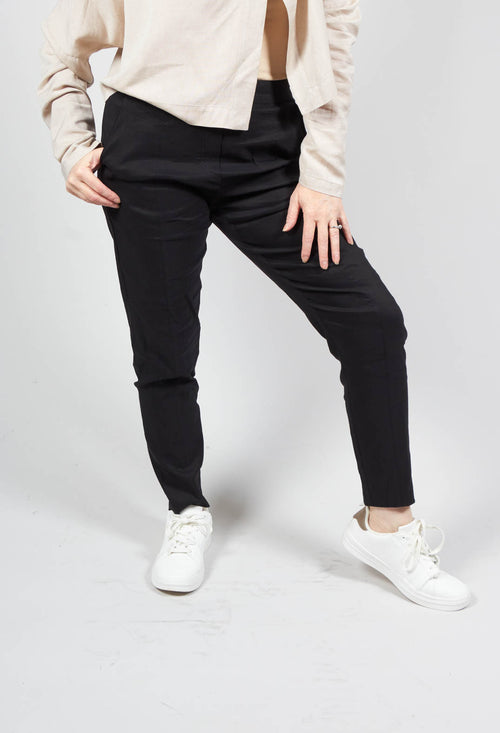 Pull on Trousers with Folded Waistband in Navy – Olivia May