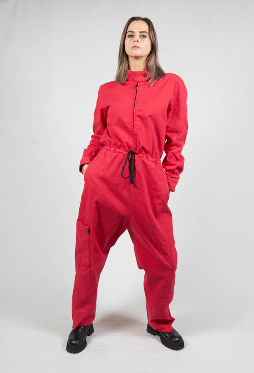 Major Charisma Denim Jumpsuit In Red