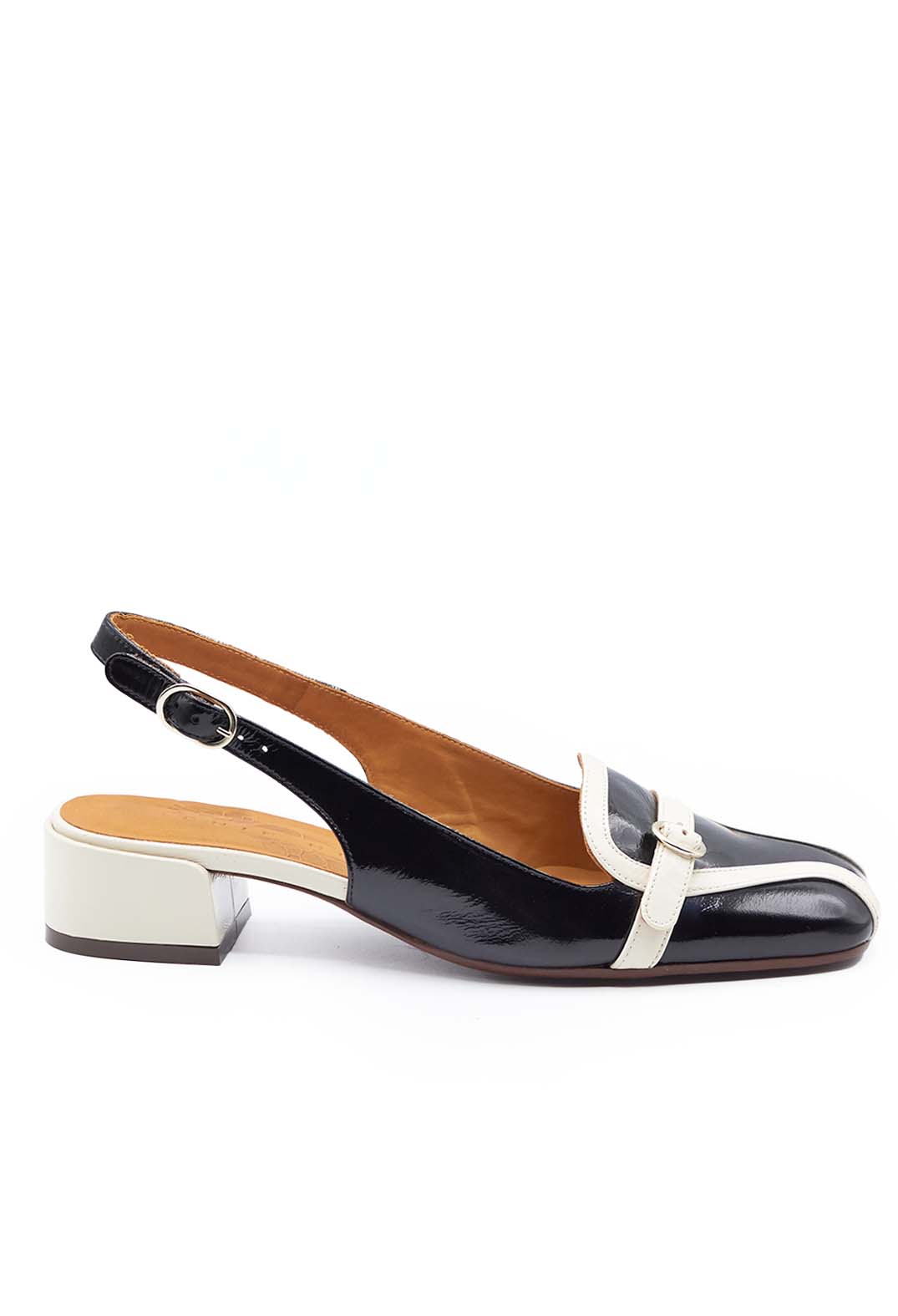 Buckle Strap Kitten Heel Sandal in Black and White