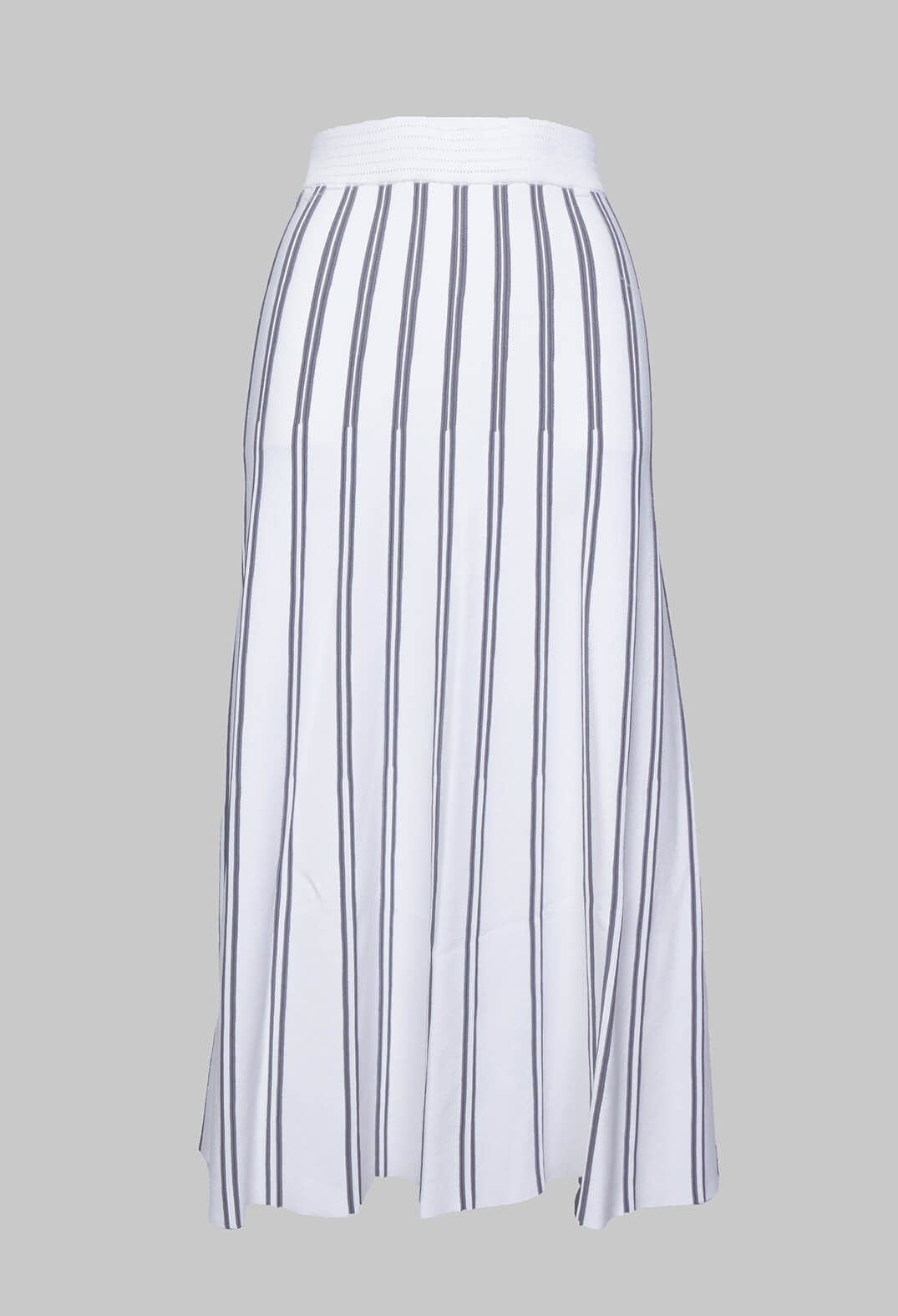 A Line Knitted Skirt in Grey and White Stripe