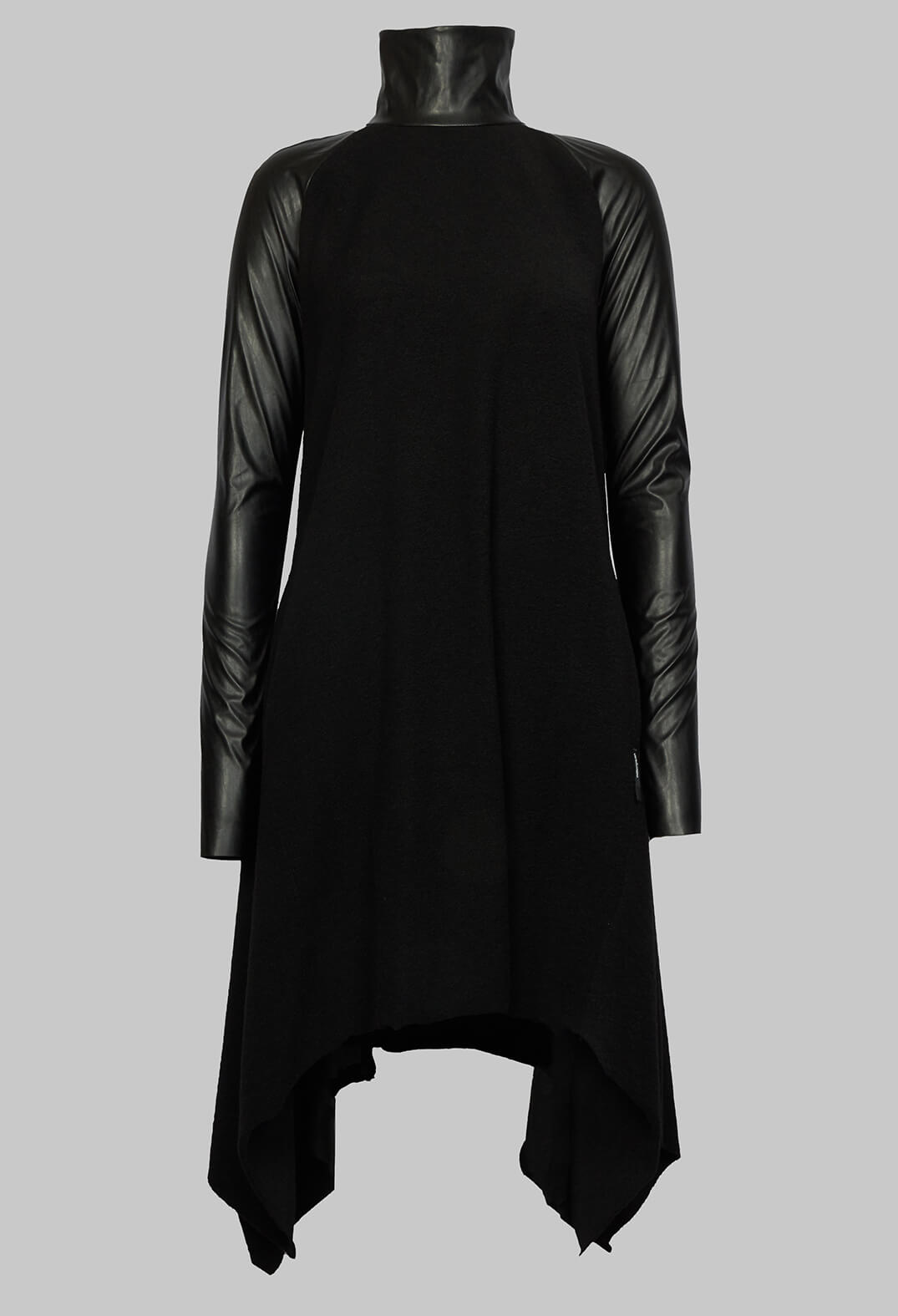 Asymmetric Dress with Contrasting Sleeves in Black