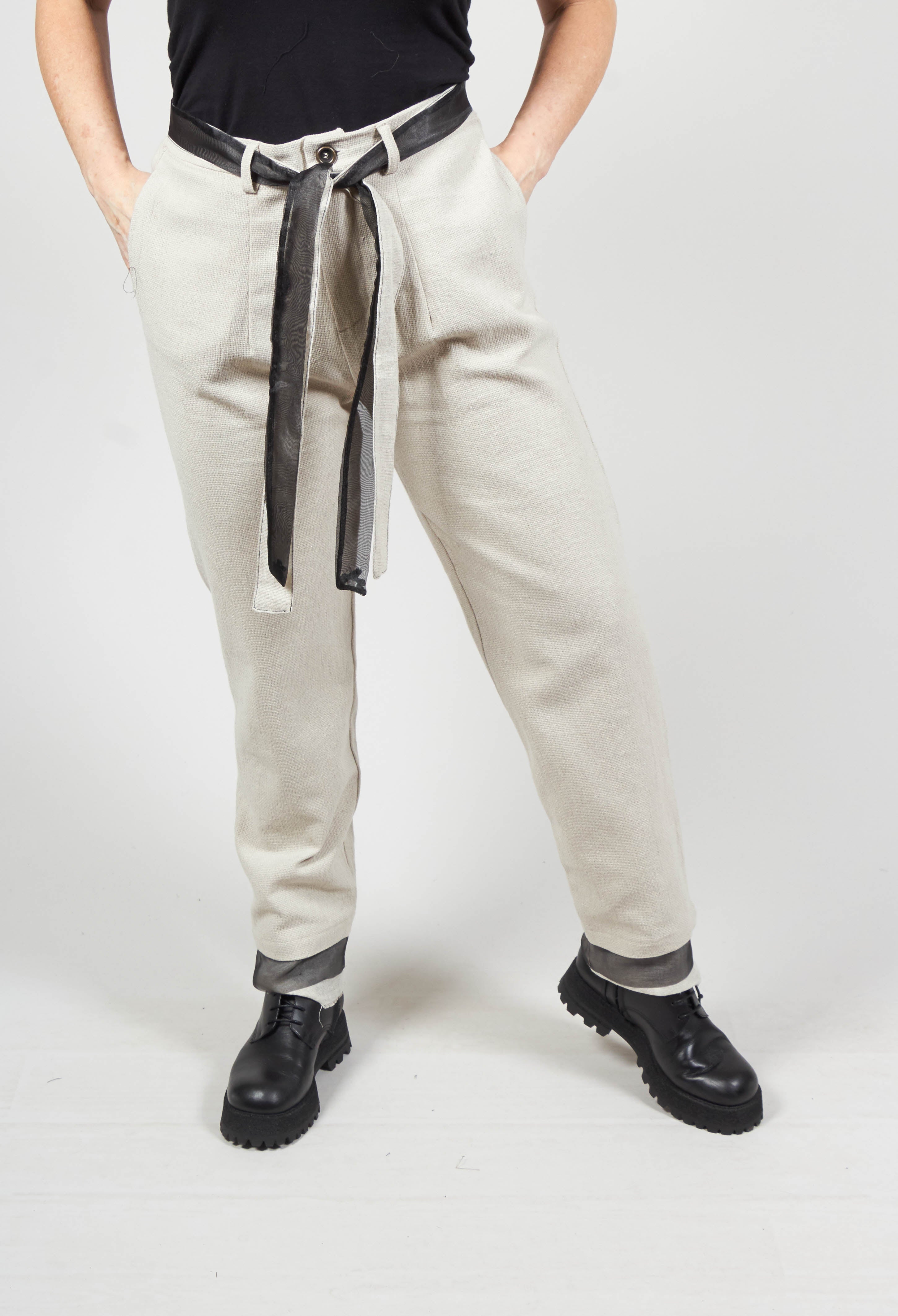 Belted Straight Leg Trousers in Ecru