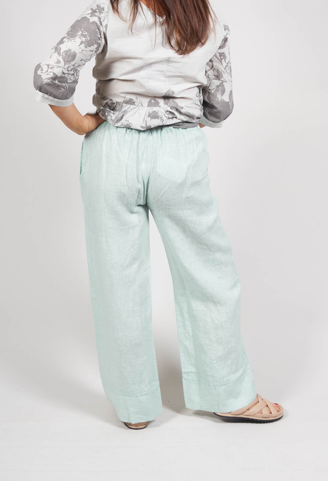 Boot Leg Linen Trousers in Aqua