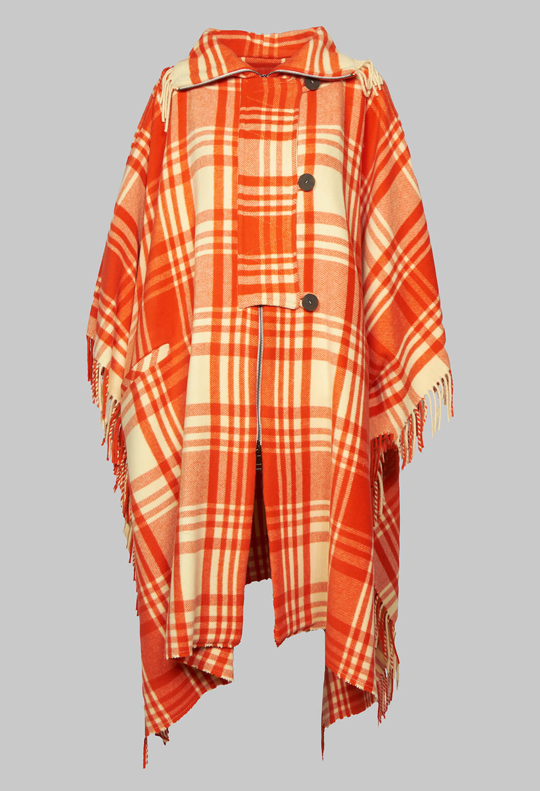 Checkered Wool Cape in Red