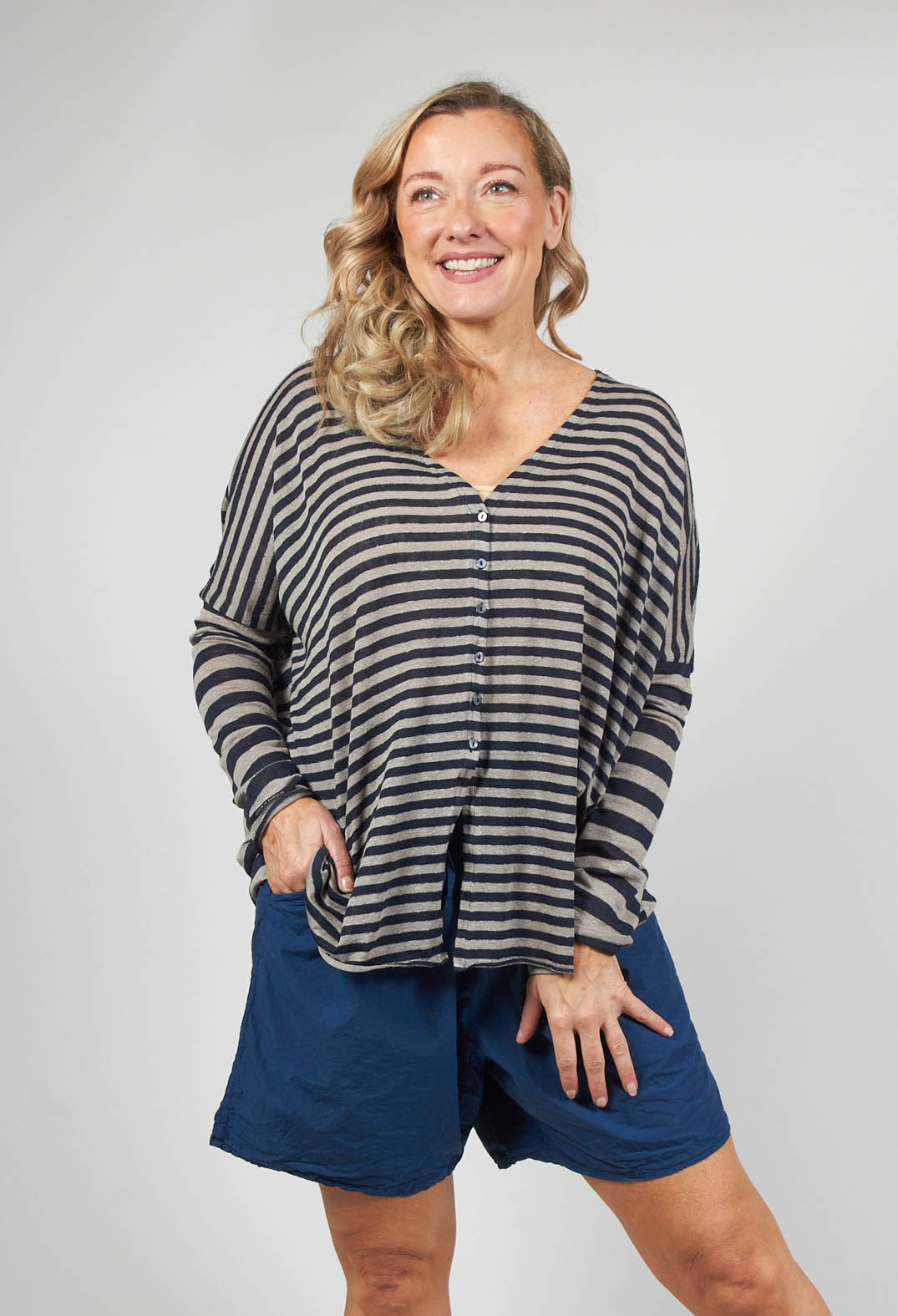 Striped Hooded Cardigan in Navy – Olivia May