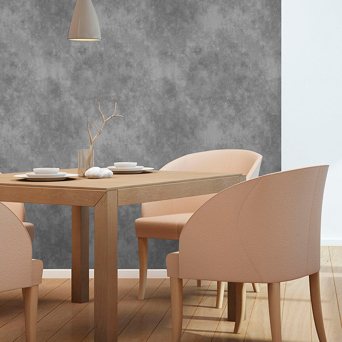 sophisticated dining area with concrete style wallpaper