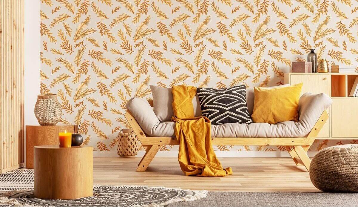 A room decorated with orangey-earth tones