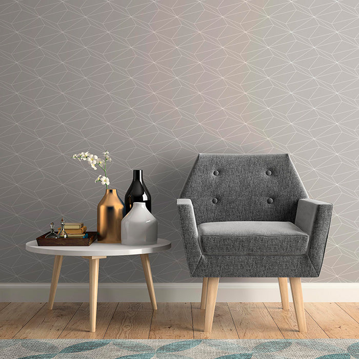 grey tone area with geometric style wallpaper