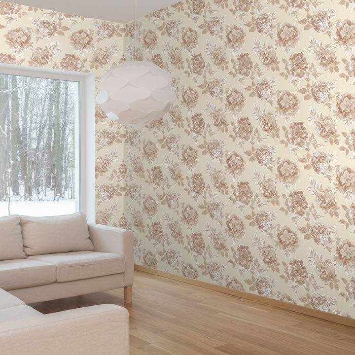 brown and beige floral removable wallpaper