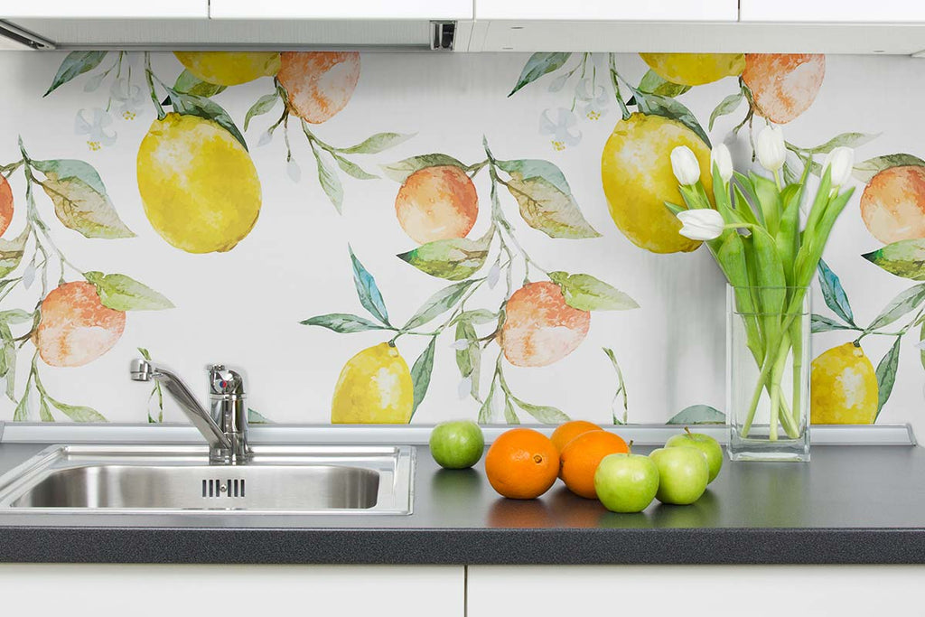 elegant sink with yellow vintage tile adhesive wallpaper