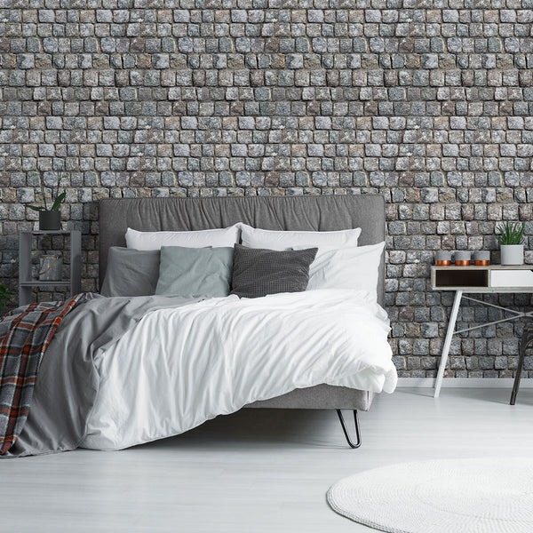 Brown and Grey Stone imitation Fabric Removable Wallpaper