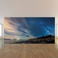 teal and black sky landscape fabric removable wall mural